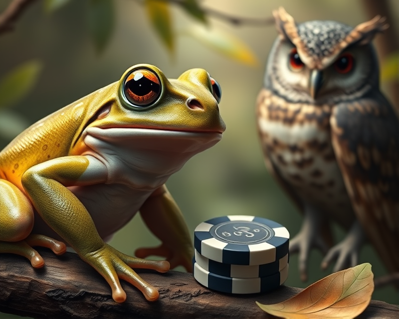 frog, poker chip, gorilla, owl